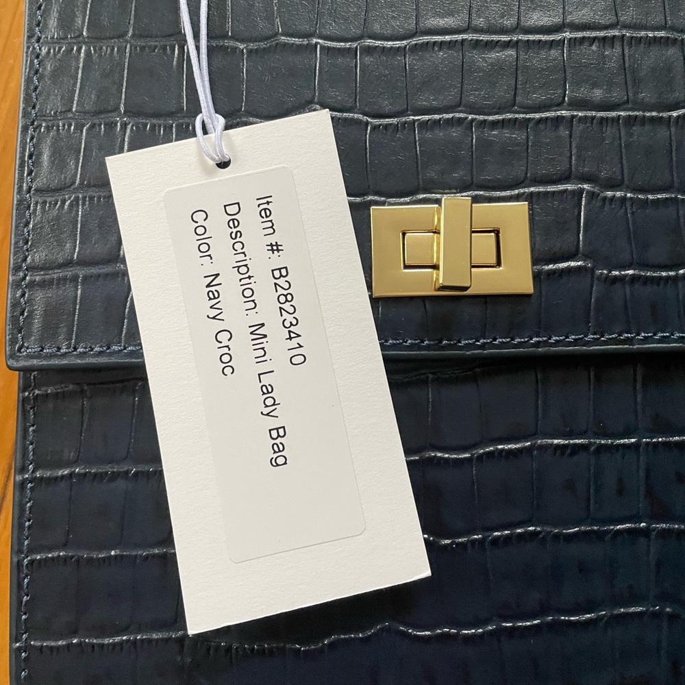 Neely & Chloe Mini Lady Bag Croc Embossed, NAVY,  NWT - Picture 4 of 5